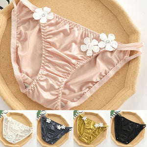 Sweet Women Sexy Flower Panties Smooth Satin Bikini Hombre Lingerie Breathable Low Waist Female Swimwear Beachwear Briefs 2023