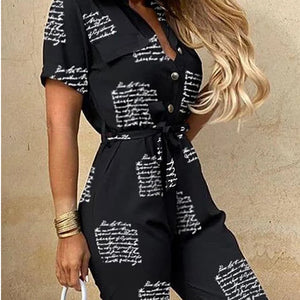 New Summer Jumpsuit Women Elegant Casual Lapel Buckle Printed Female Jumpsuit Woman Trousers Playsuit Overalls Bodysuit Romper