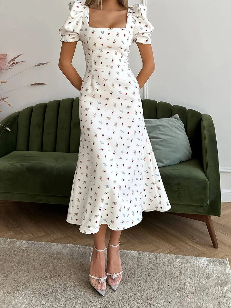 Women's Summer Floral Puff Sleeve Midi Dress Elegant & Flowy Global Fashions GC Women's Summer Floral Puff Sleeve Midi Dress Elegant & Flowy Global Fashions GC