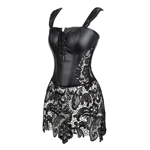 Sexy Burlesque Lingerie Gothic Faux Leather Steampunk Corset Plus Size Black Lace Bustier Overbust Corsage Korsett Corsets Top