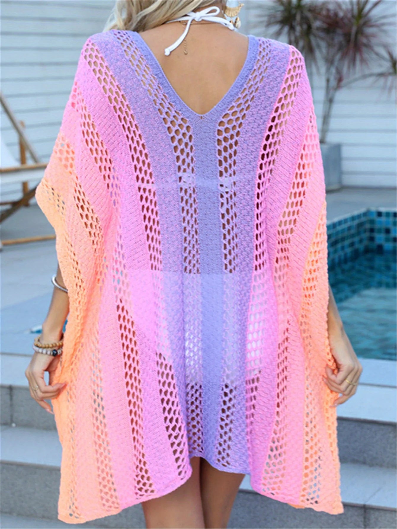 Fashion Hole Beach Cover Ups for Bikini Women Summer Outfit Sundress Sexy Hollow Out Pink Swim Wear Fishnet Split Tunic Pool New