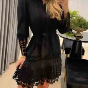 Spring Autumn Hollow Out Floral Solid Color Fashion Casual Sexy Lace Patch Shirt Dress Mini Dress Y2k Party Holiday Vestido