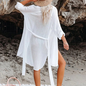 2024 Beach Shirts Bikini Cover Ups for Women Self Belted Kimono Dress Elegant Swimsuit Covers Holiday Bathing Suits Beachwear