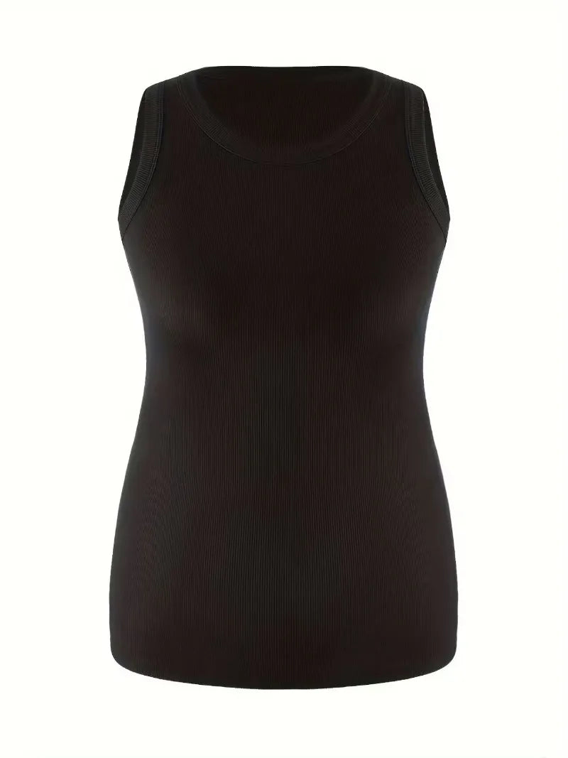 Plus Size 1XL-5XL Women's Ribbed Thick Strap Low Cut Tight Slim Fitted Sporty Workout Tank Tops