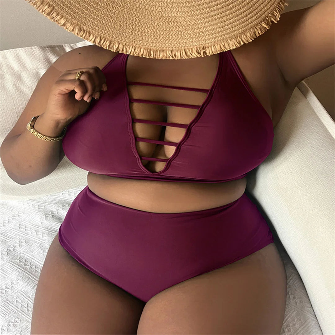 0XL - 4XL Sexy V Neck Bikini Large Size Swimwear Plus Size Women Swimsuit Female Two-pieces Bikini set Bather Bathing Suit V3783