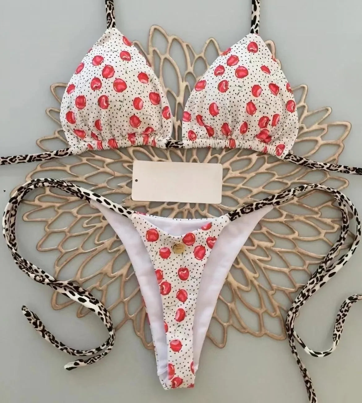 Swimwear Women Cute  Cherry Print Brazilian Thong Bikini Set Sexy Thong Swimsuit Two Pieces Bathing Suit Women 2023 Beach Wear