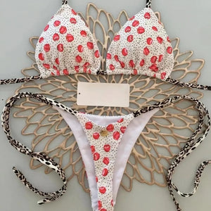 Swimwear Women Cute  Cherry Print Brazilian Thong Bikini Set Sexy Thong Swimsuit Two Pieces Bathing Suit Women 2023 Beach Wear