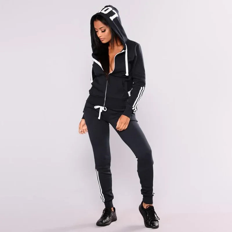 Women Sportswear Two Pieces Set 2023 Autumn Fashion Solid Color Zip Up Sweatshirts Casual Training Jogging Female Outerwear Suit