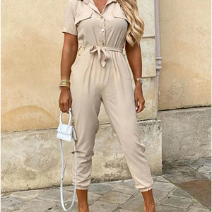 New Summer Jumpsuit Women Elegant Casual Lapel Buckle Printed Female Jumpsuit Woman Trousers Playsuit Overalls Bodysuit Romper