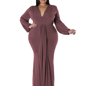 Wmstar Plus Size Party Dresses for Women Long Sleeve Stretch Sexy V Neck Elegant Maxi Dress Fall Clothes Wholesale Dropshipping