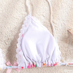 Patchwork Bikinis String Bikini Set Ruffles Side Swimwear Women Sexy Swimsuit Woman Halter Bathing Suits Two Piece Beachwear