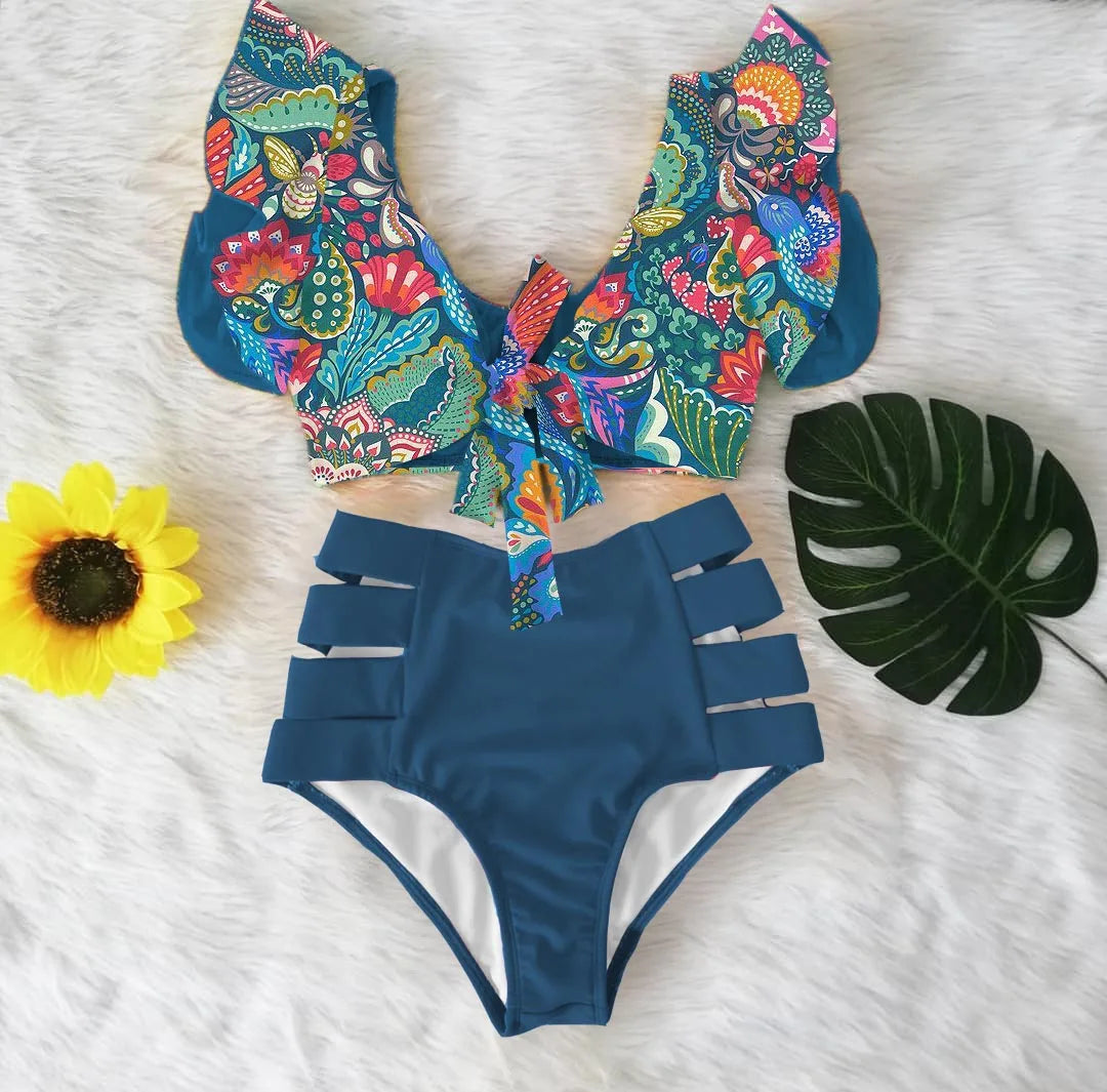 2024 Print Swimwear Women High Waist Bikini Ruffle Swimsuit Push Up Bikinis Set Bathing Suit Beach wear Summer Biquini Female