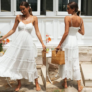 Summer New Women Boho Dress Fashion Spaghetti Strap White Beach Party Dress Robe Femme 2024 Elgeant Casual Female Vestidos