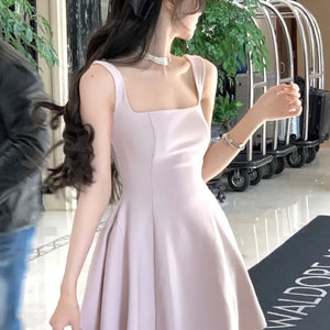 2024 Summer Solid Midi Dress Women French Elegant Holiday Party Dresses A-line Prom Robe Wedding Vestidos Ladies Clothes New