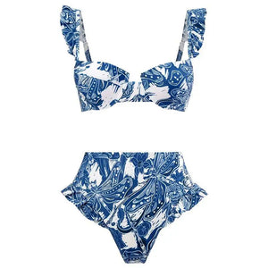 2023 New Arrival Push Up Women Bikini Set Floral Printed Ruffle Bikinis Strappy Bandage Swimwear Brazilian Biquini Bathing Suit