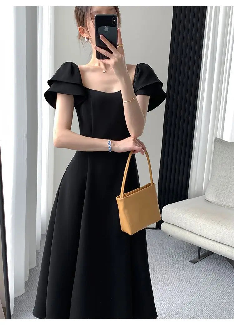 Summer New Preppy Style Black Waist A-Line Dress Lady Short Sleeve Elegant Fashion Vestidos Women Temperament Dresses Robe Femme Black / XXL Summer New Preppy Style Black Waist A-Line Dress Lady Short Sleeve Elegant Fashion Vestidos Women Temperament Dresses Robe Femme Black / XXL