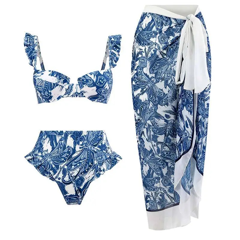 2023 New Arrival Push Up Women Bikini Set Floral Printed Ruffle Bikinis Strappy Bandage Swimwear Brazilian Biquini Bathing Suit