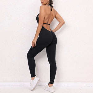 Sexy Backless Scrunch Sporty Jumpsuit Raises Butt One Piece Women Clothing Sleeveless Gym Fitness Yoga Dance Overalls Black Red