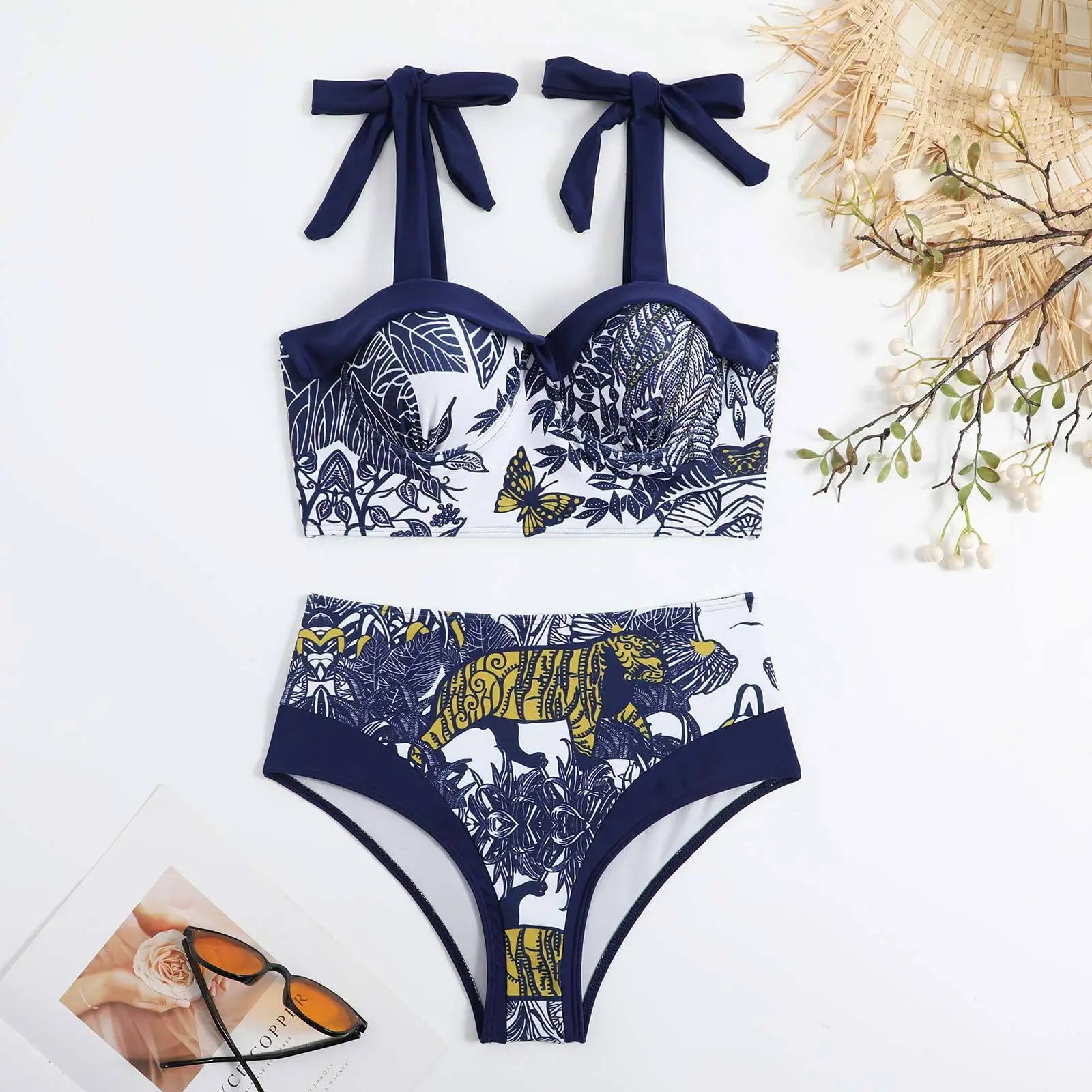 2023 New Arrival Push Up Women Bikini Set Floral Printed Ruffle Bikinis Strappy Bandage Swimwear Brazilian Biquini Bathing Suit