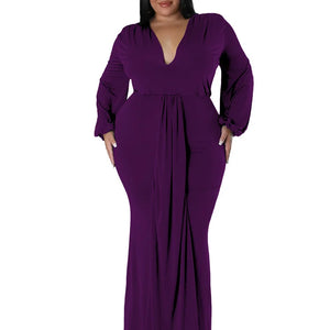 Wmstar Plus Size Party Dresses for Women Long Sleeve Stretch Sexy V Neck Elegant Maxi Dress Fall Clothes Wholesale Dropshipping