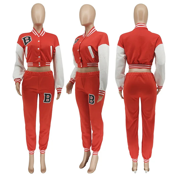 Patchwork Letter Printing Joggers Leisure Two-Piece Set Women's Sports Training Jogging Uniform Baseball Uniform Suit