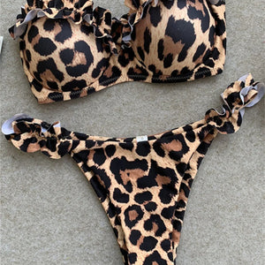 Animal Print Leopard Bikini Push Up Swimsuit Sexy Women Bikini Set 2024 Brazilian Bathing Suit Bandeau Thong Swimwear Beach Wear