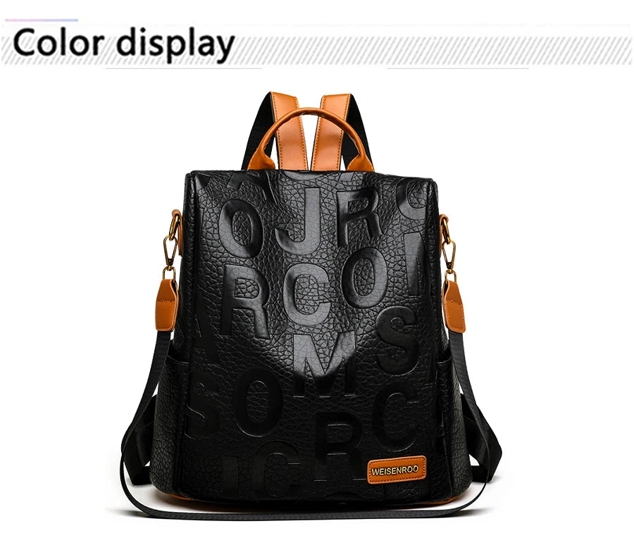 New Fashion Luxury Women's Designer Letter Printing Leather Backpacks Large Capacity Travel Shoulder Bags Totes School Bag Sac