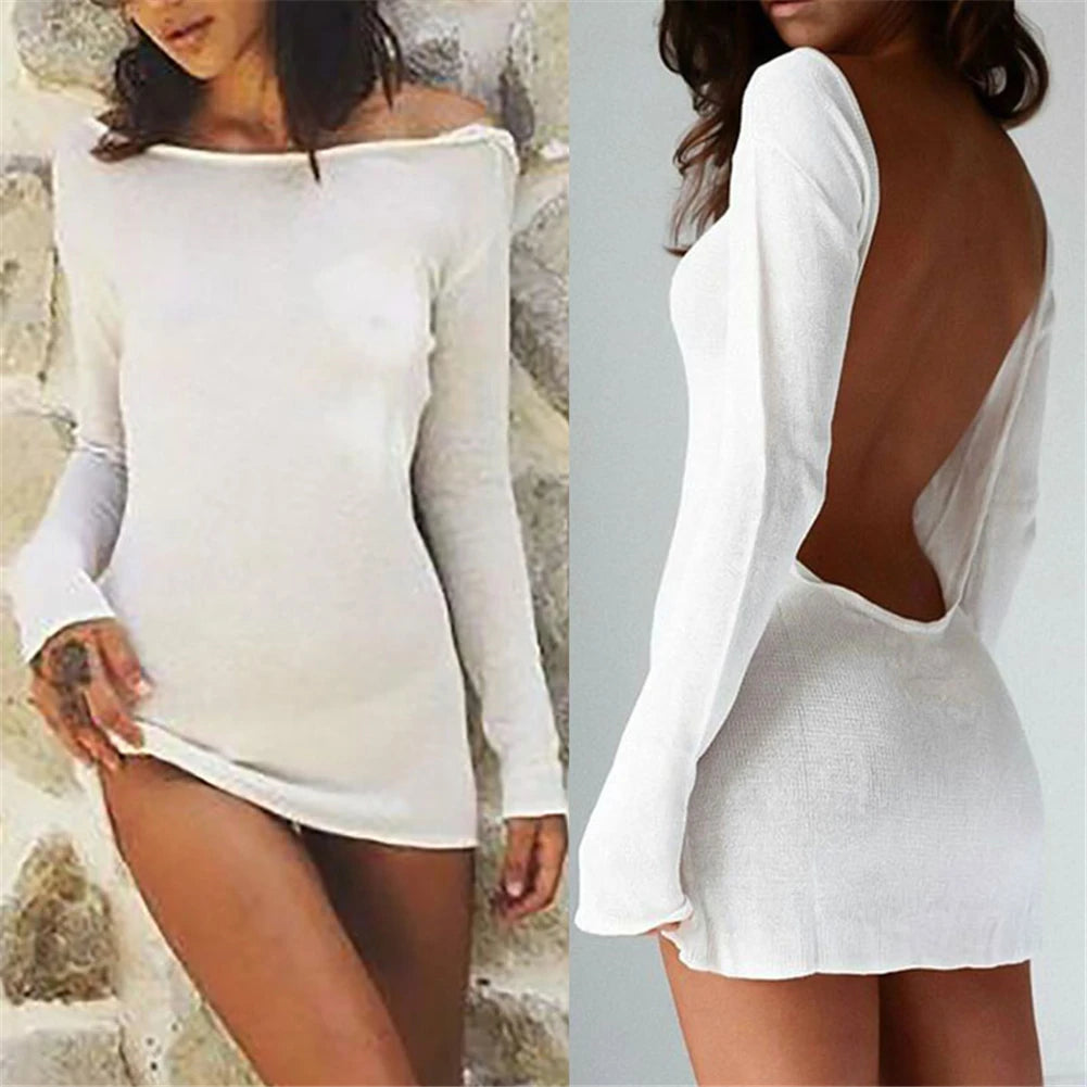 Women Summer Fall Summer Sexy Dress Long Sleeve Backless Hip Dress Slim-Fit Short Dress for Bar Parties Clubs Beachwear