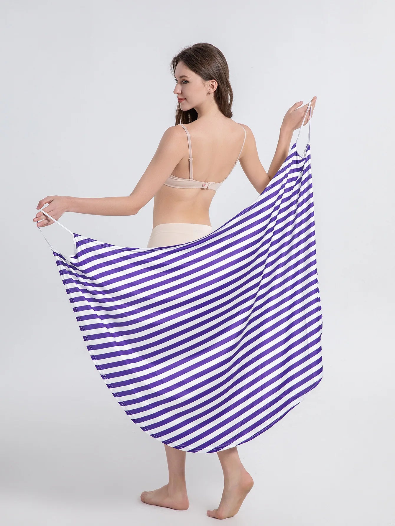 Plus Size 5XL Beach Cover Up Women Striped Towel Dress Wearable Robes Towel Beach Dress Bikini Strapless Swimsuit Bathing Suit