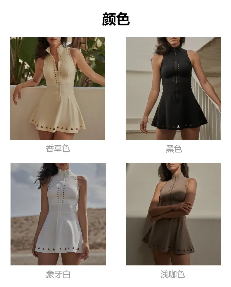 Summer sports and fitness dress for women, breathable, tight, comfortable, hollow back with chest cushion, tennis dress