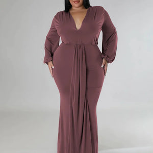 Wmstar Plus Size Party Dresses for Women Long Sleeve Stretch Sexy V Neck Elegant Maxi Dress Fall Clothes Wholesale Dropshipping