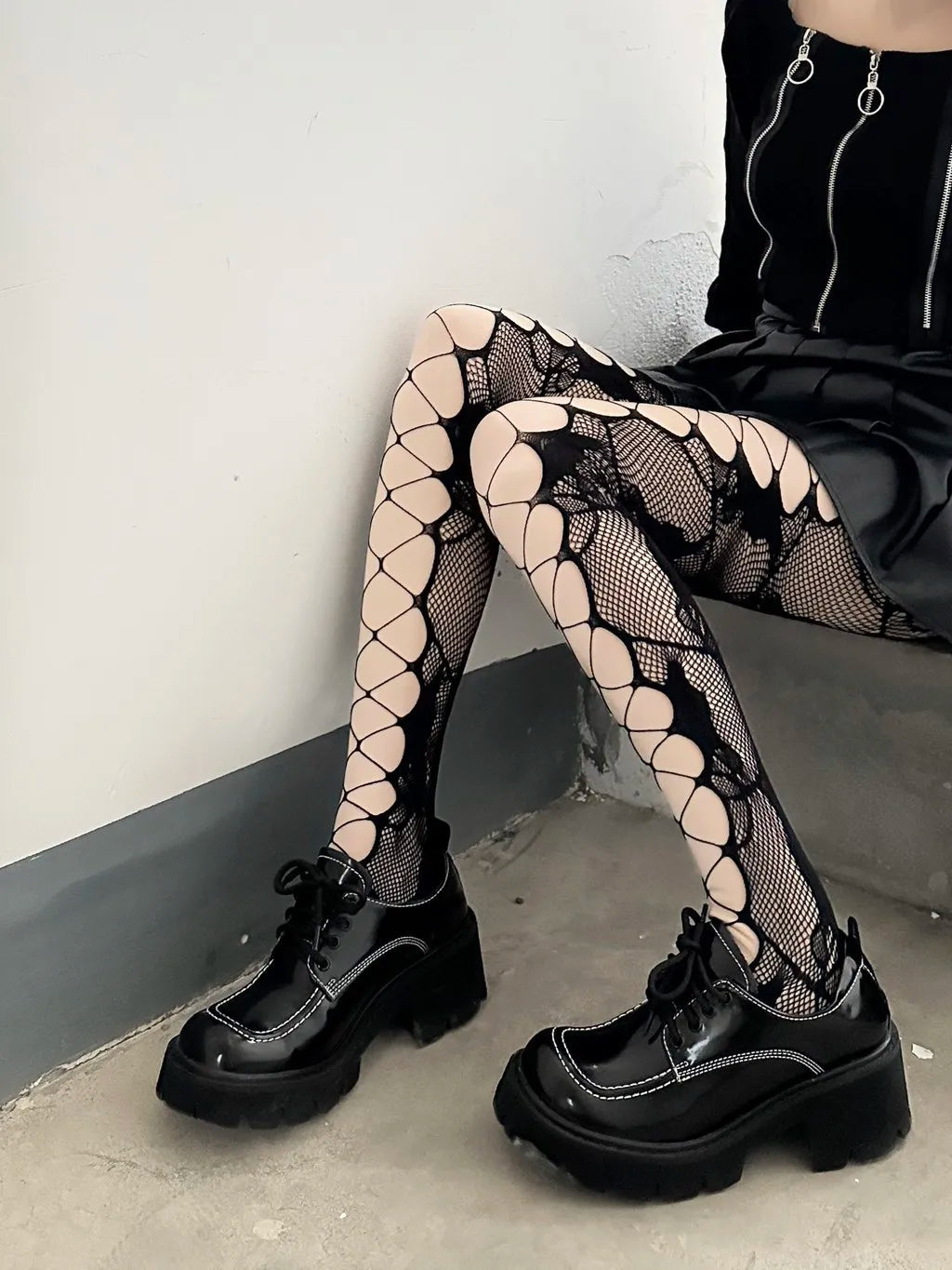 Gothic Fishnet Stockings Lolita Mesh Tights for Women JK Y2k Netting Hollow Out Pantyhose with Pattern Leggings Sexy Lingerie