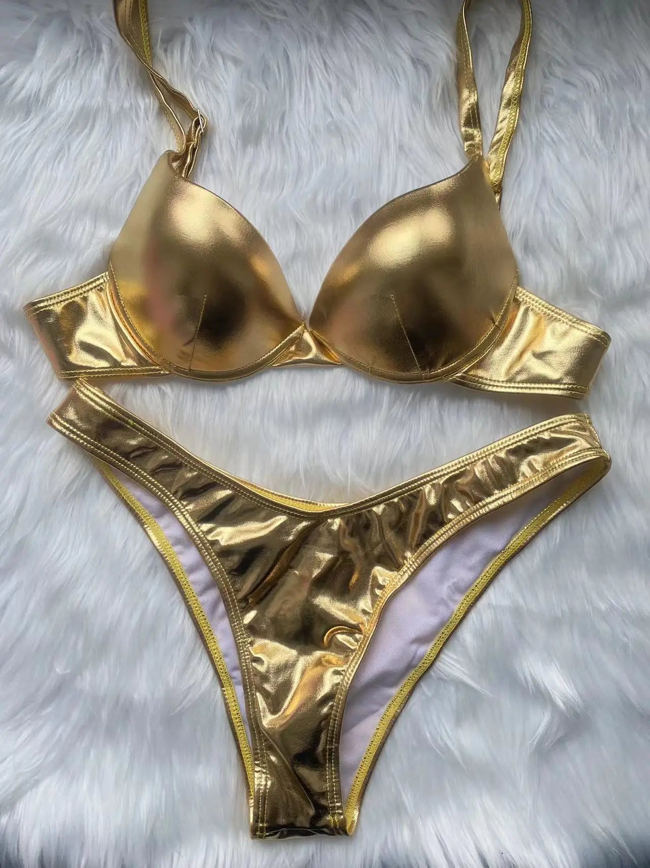 Metallic Summer Push Up Padded Bra Bathing Suit Beach Wear Women Sexy Thong Bikini Set Silver Gold Dropshipping Biquini Swimwear