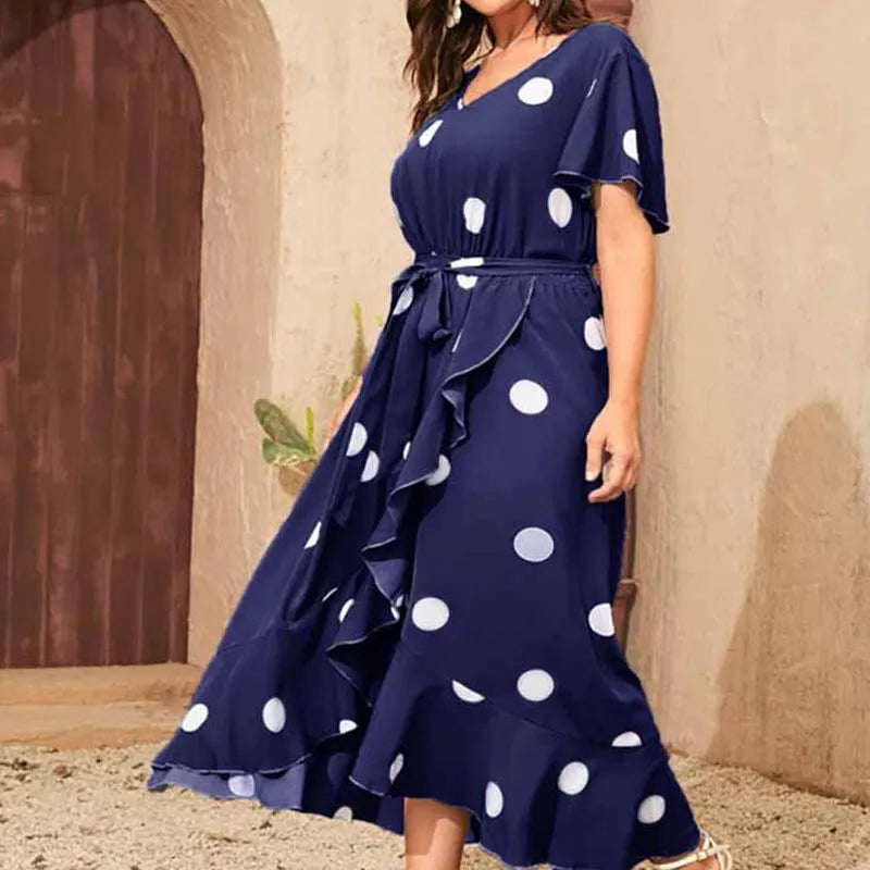 Plus size New polka dot minimalist dress with elastic waist print dress