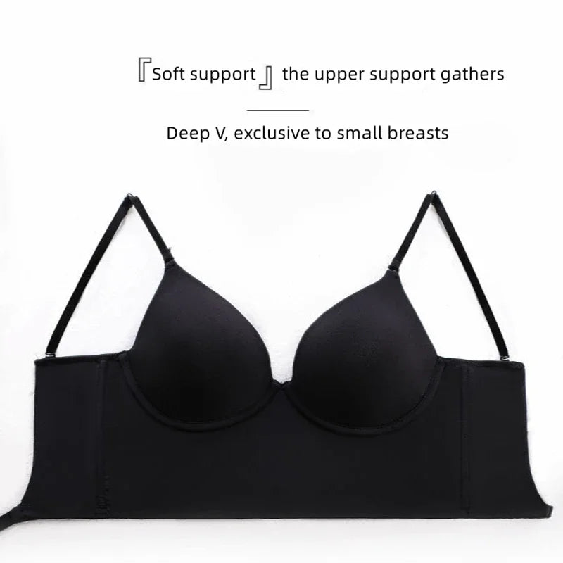 Invisible Lift Up Bra Backless Women Summer Bras Low Cut Sexy Plunge Brassiere Open Back Underwear Seamless Deep U Lingerie