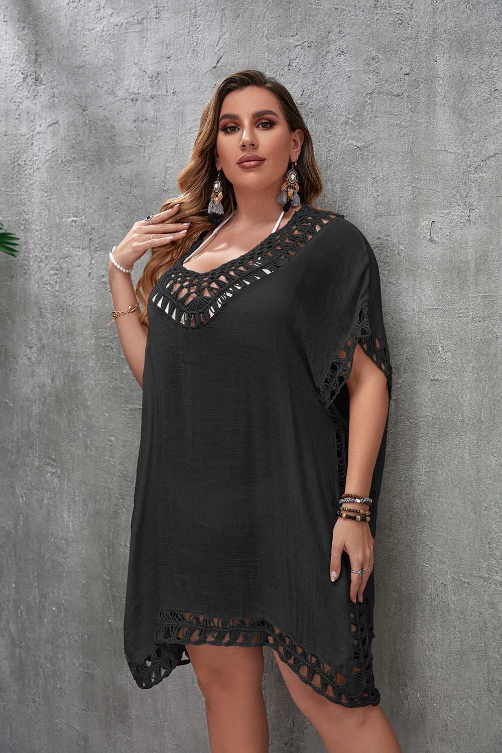 CROCHET BIKINI Plus Size Beach Tunic Women Swimwear Summer Sun Protection Clothes Cover Up Swim Beach Dress