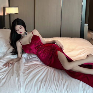 Summer Fashion Women Robe Sexy Sexy Goddess Split Long Dress Elegant Sweet Sexy Korean Women 2023 Spice Girls Dresses Y0XS