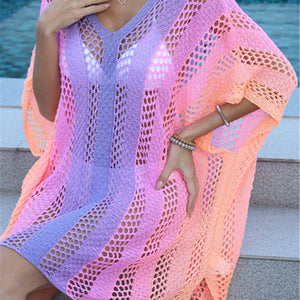 Fashion Hole Beach Cover Ups for Bikini Women Summer Outfit Sundress Sexy Hollow Out Pink Swim Wear Fishnet Split Tunic Pool New