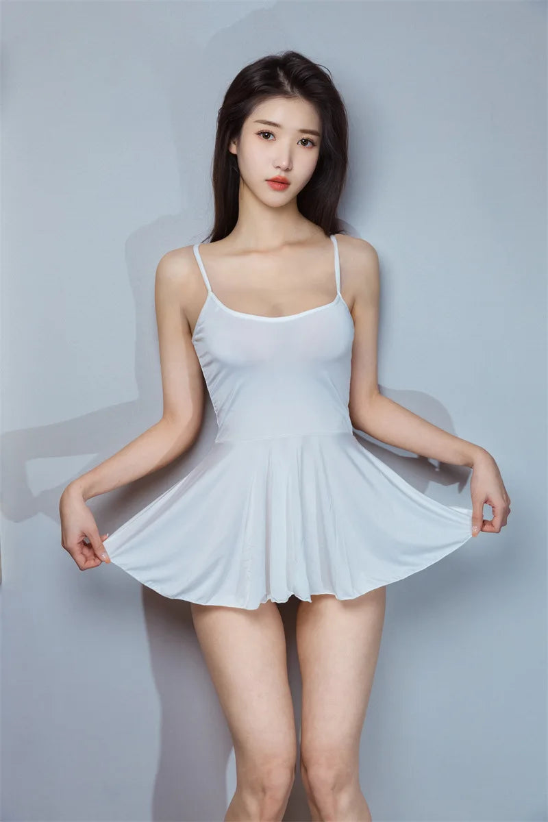 Sexy Women Elastic Backless Micro MINI Dress Ice Silk Sheer See Through Bandage Deep V Neck Dresses Pleated Ruffled Dress