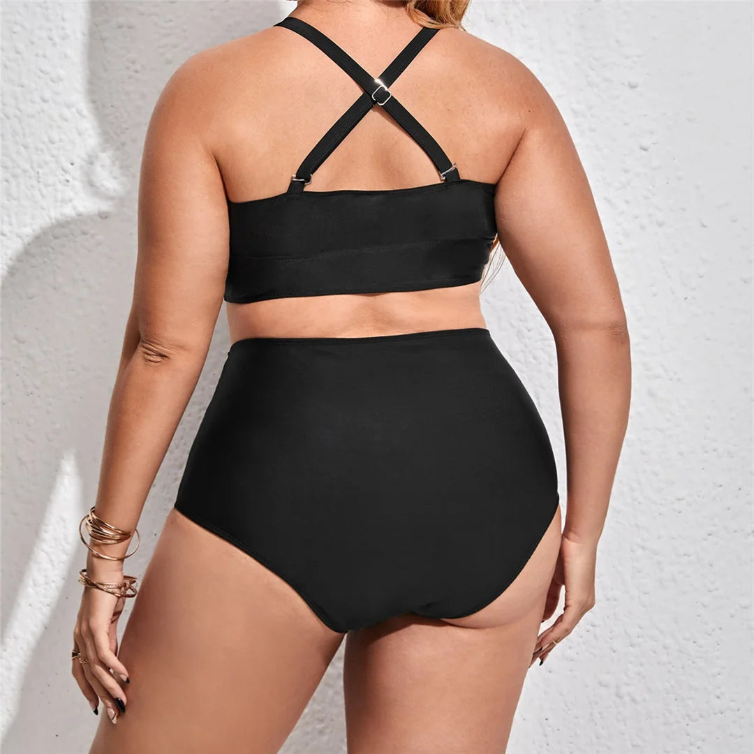 0XL - 4XL Sexy V Neck Bikini Large Size Swimwear Plus Size Women Swimsuit Female Two-pieces Bikini set Bather Bathing Suit V3783