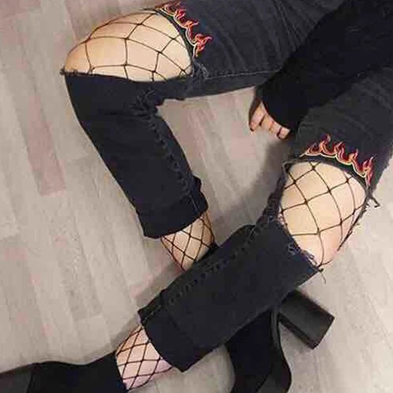 Women Sexy Pantyhose Mesh Fishnet Nylon Tights Long Body Stockings Jacquard Step Foot Fashion Seam Lingerie Ladies Black Hosiery