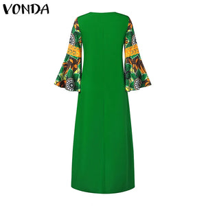 Plus Size 5XL VONDA Bohemian Women Maxi Dress Summer Vintage Flower Printed Flare Sleeve Casual Long Sundress Loose Vestidos