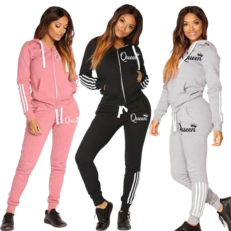 Fashion Casual Sweatsuits for Women Two Pice Set Tracksuit Jogging Suit Zipper Long Hoodies Running Sportswear High Street Pant