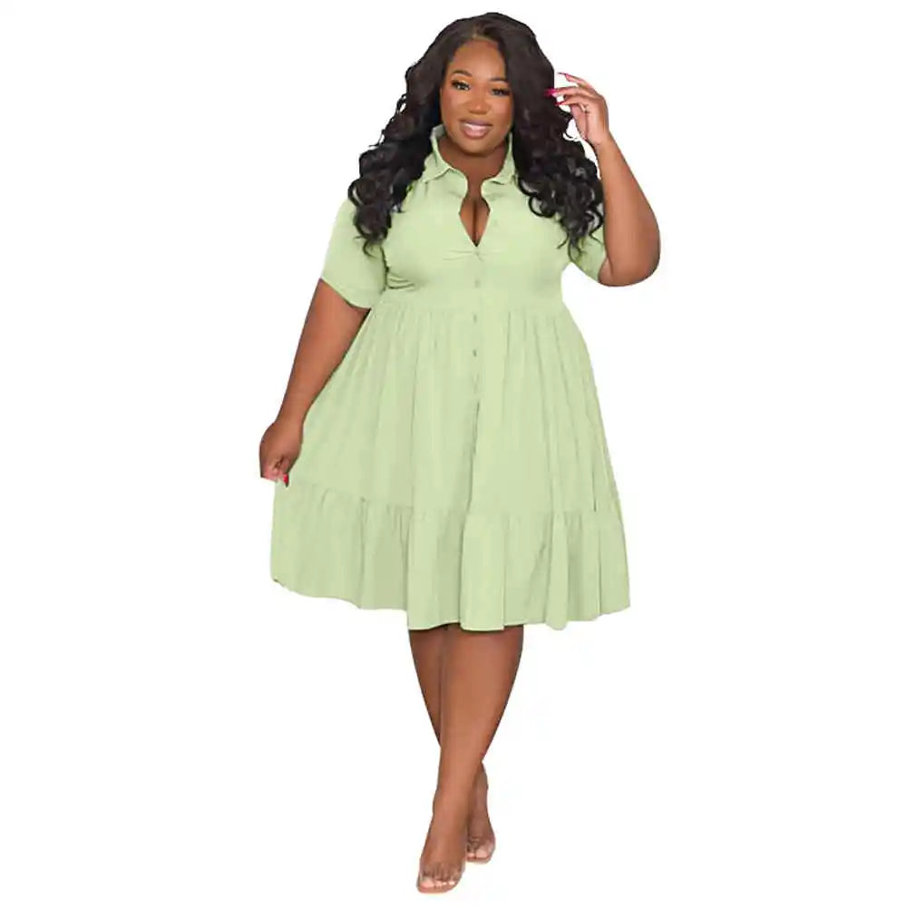 Wmstar Plus Size Summer Dresses Women's Clothing Solid Elegant Casual Cute Ball Gown Shirts Mini Dress Wholesale Dropshipping