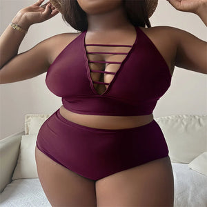 0XL - 4XL Sexy V Neck Bikini Large Size Swimwear Plus Size Women Swimsuit Female Two-pieces Bikini set Bather Bathing Suit V3783