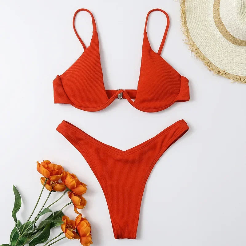 OIINAA Swimsuit Women Sexy Solid Bikini Set Two-piece Beachwear 2024 Summer Fashion Thong Swimwear Bather Bathing Suit Biquinis