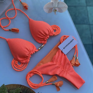 Women Low Cut Bikini Sets Ladies Huge Rope Swimsuit Sexy Push Up Two Pieces Bathing Suits 2022 Summer Micro Swimwear