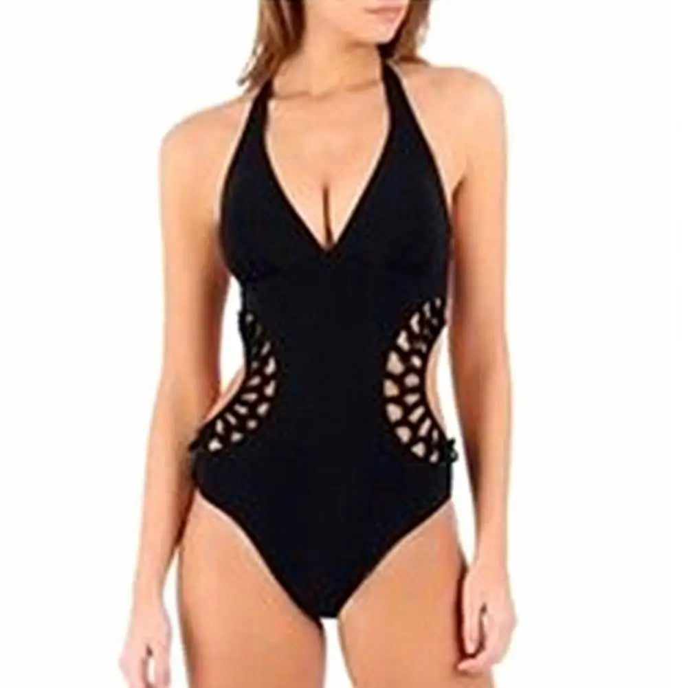 Monokini Swimsuit Stylish Women's Summer Beach Monokini with Braided Halter Neck High Waist Backless Sleeveless for Beachwear