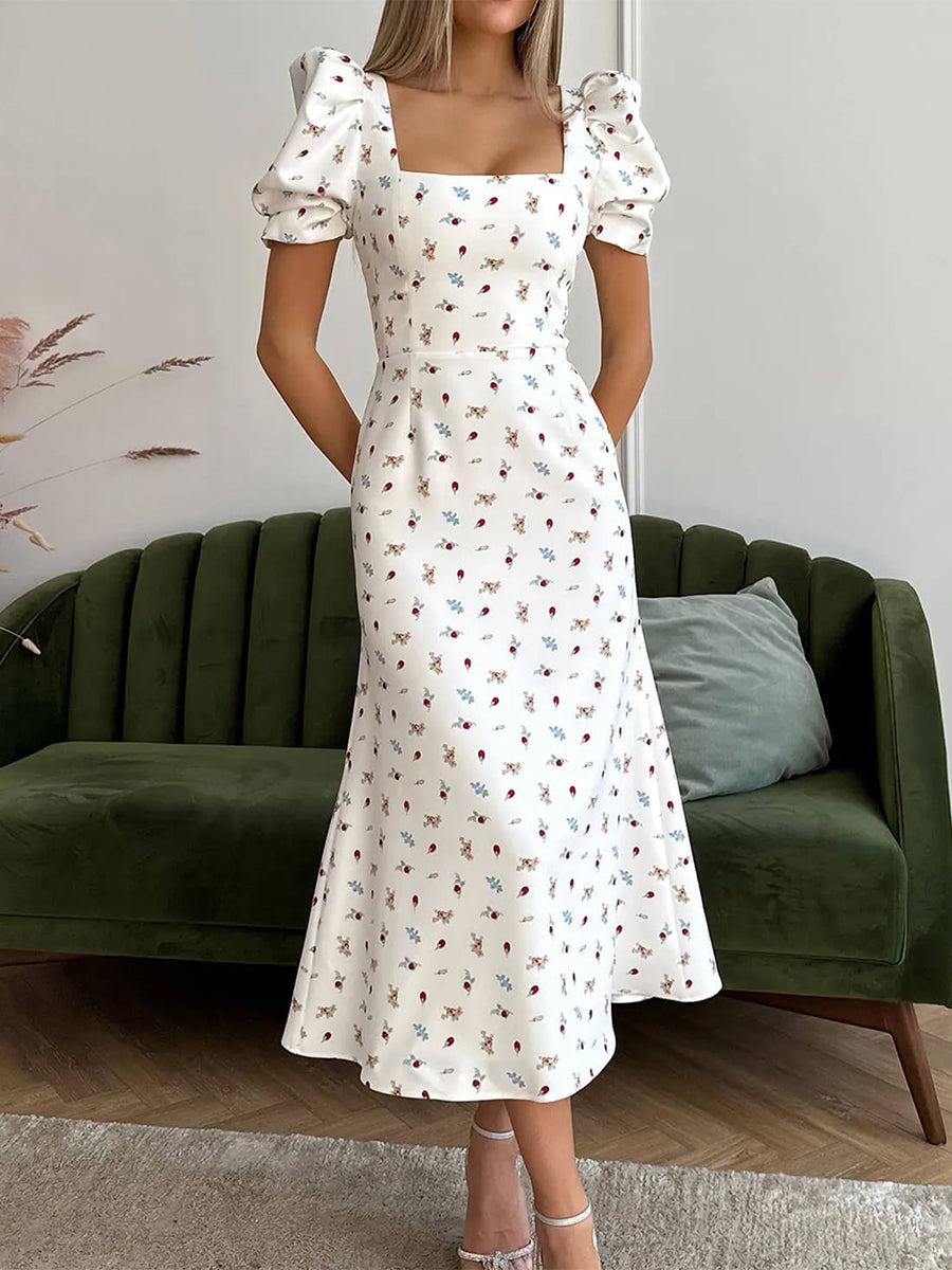 Women's Summer Floral Puff Sleeve Midi Dress Elegant & Flowy Global Fashions GC Women's Summer Floral Puff Sleeve Midi Dress Elegant & Flowy Global Fashions GC