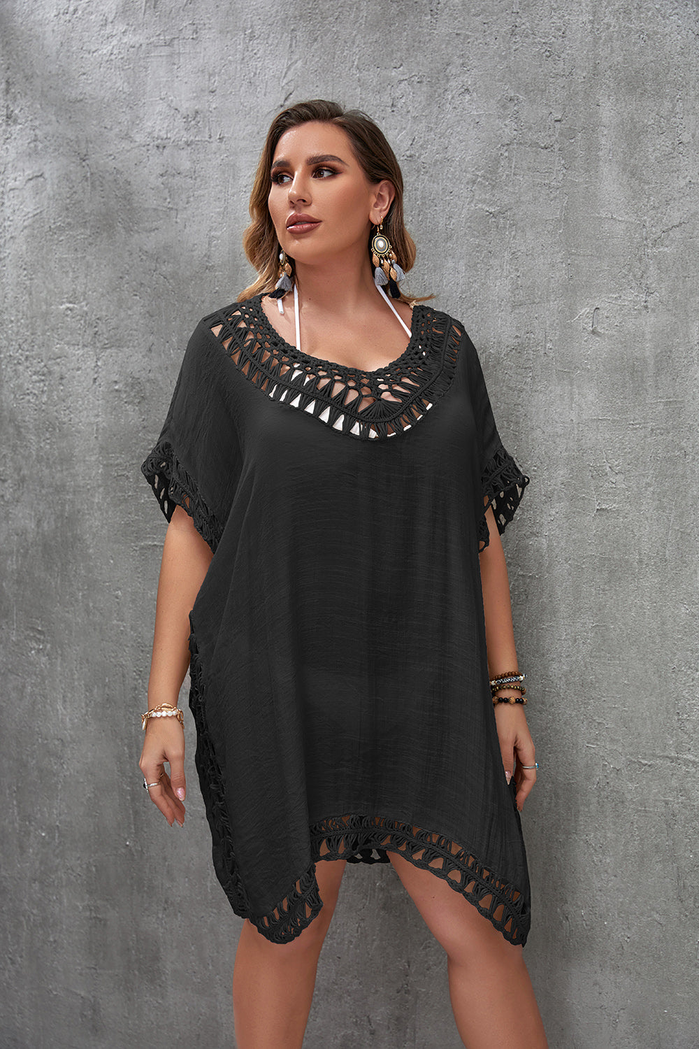 CROCHET BIKINI Plus Size Beach Tunic Women Swimwear Summer Sun Protection Clothes Cover Up Swim Beach Dress